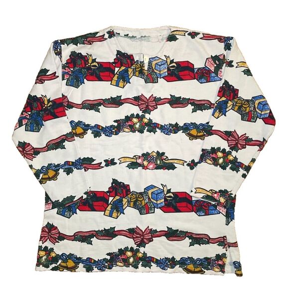 Vintage 90's Women's Holiday‎ Christmas Garland Pullover Shirt Medium - Picture 1 of 3